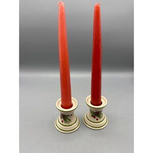 Lenox Holiday Gatherings Ceramic Candlestick Holders Taper Candles